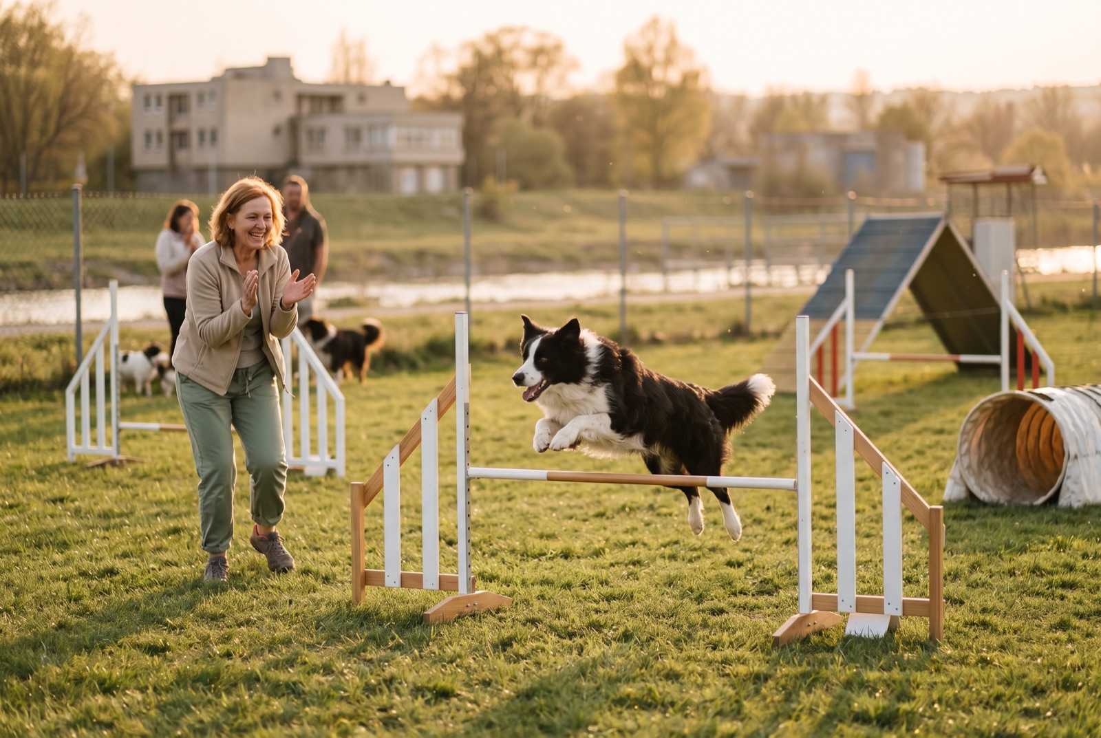 Agility — pes překonává překážku na cvičišti